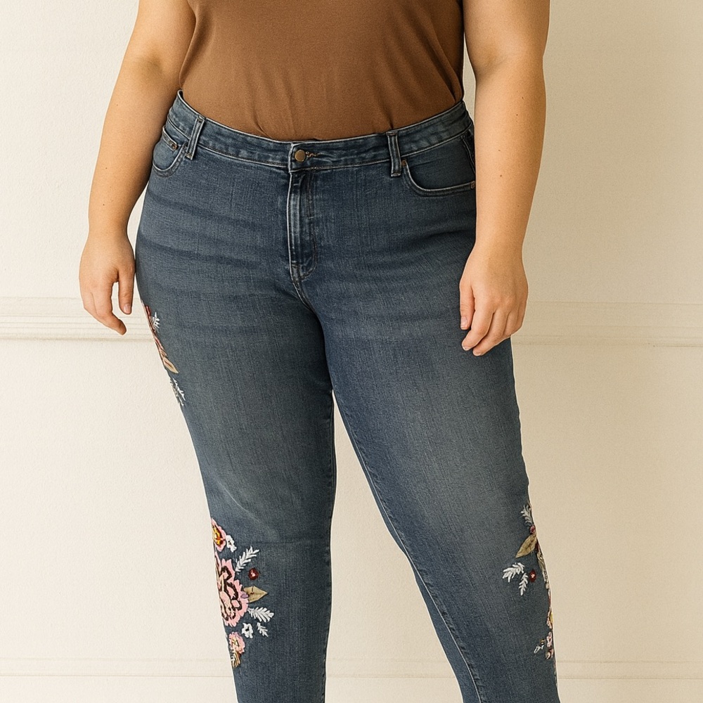 STYLE & CO. Embroidered Blue Denim Curvy Boyfriend Jeans
